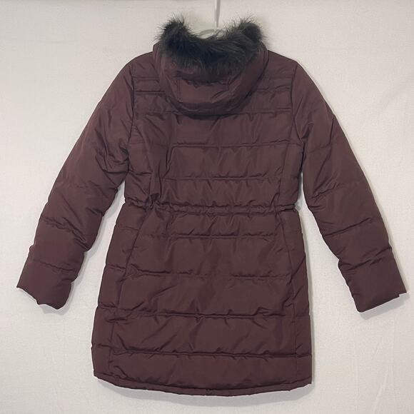 Old Navy Long Puffer Coat Womens Small Brown Winter Parka Fur Hood Insulated - Picture 2 of 13